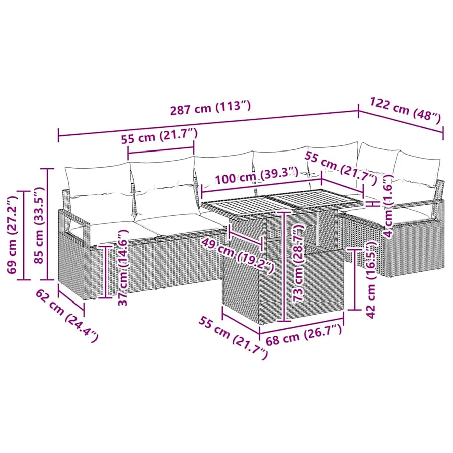Ensemble de canapé de jardin 7 pcs Gris Poly rotin - 15