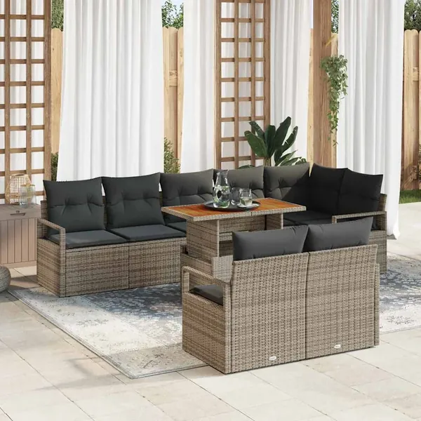 Ensemble de canapé de jardin 9 pcs Gris Poly rotin