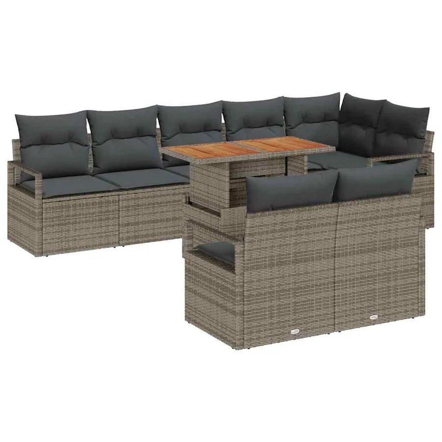 Ensemble de canapé de jardin 9 pcs Gris Poly rotin - 2