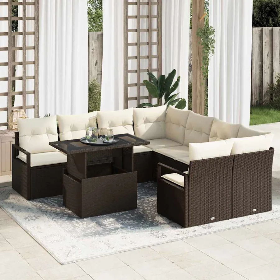 Ensemble de canapé de jardin 9 pcs Marron Poly rotin