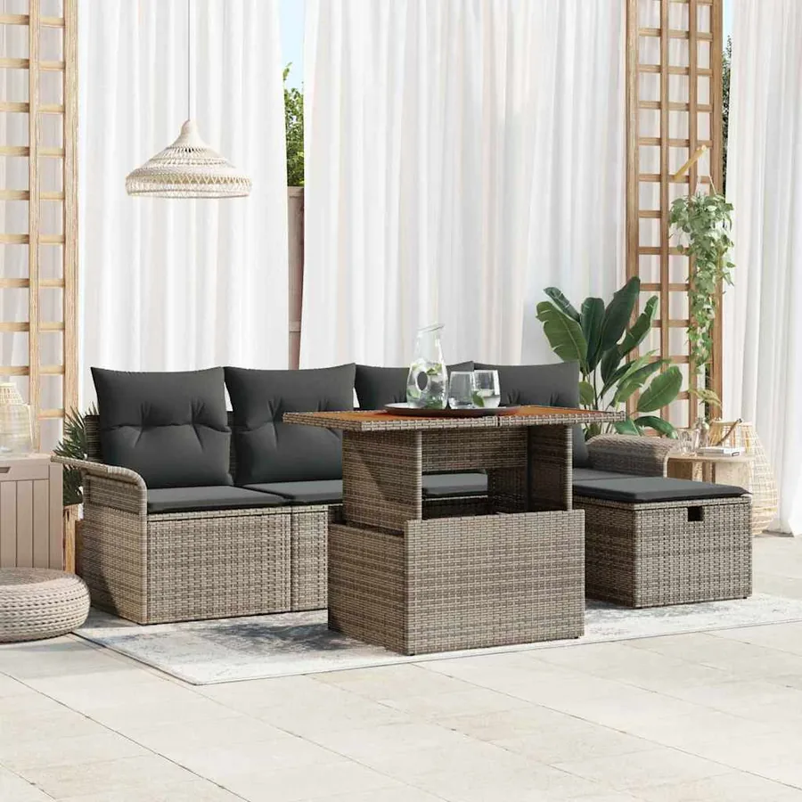 Ensemble de canapé de jardin 6 pcs Gris polyrotin
