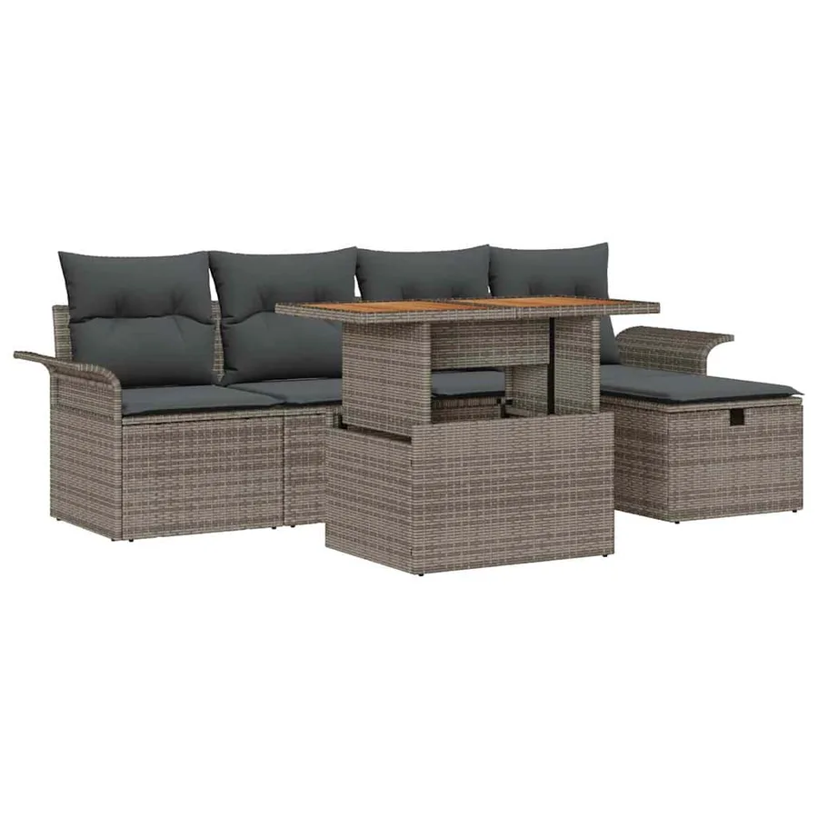 Ensemble de canapé de jardin 6 pcs Gris polyrotin - 2