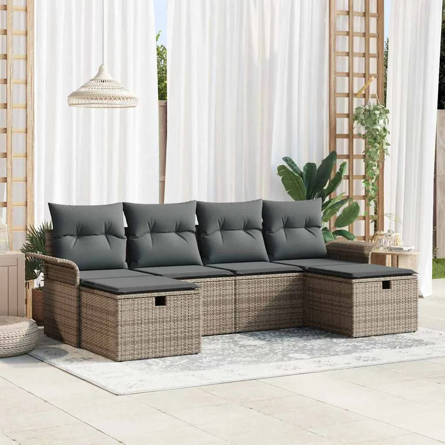 Ensemble de canapé de jardin avec coussin 6 pcs Gris Poly rotin