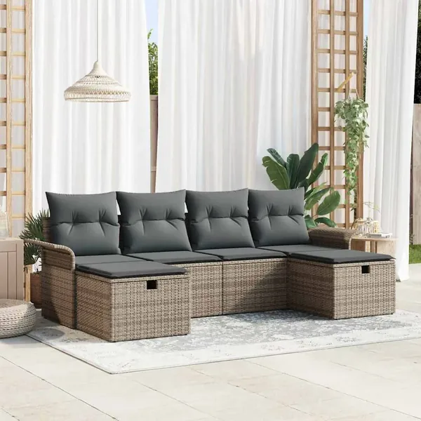 Ensemble de canapé de jardin avec coussin 6 pcs Gris Poly rotin