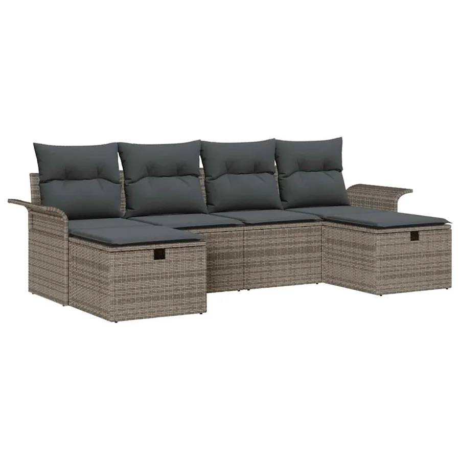 Ensemble de canapé de jardin avec coussin 6 pcs Gris Poly rotin - 2