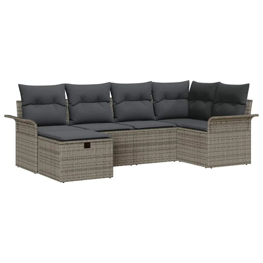 Ensemble de canapé de jardin avec coussin 6 pcs Poly rotin - 2