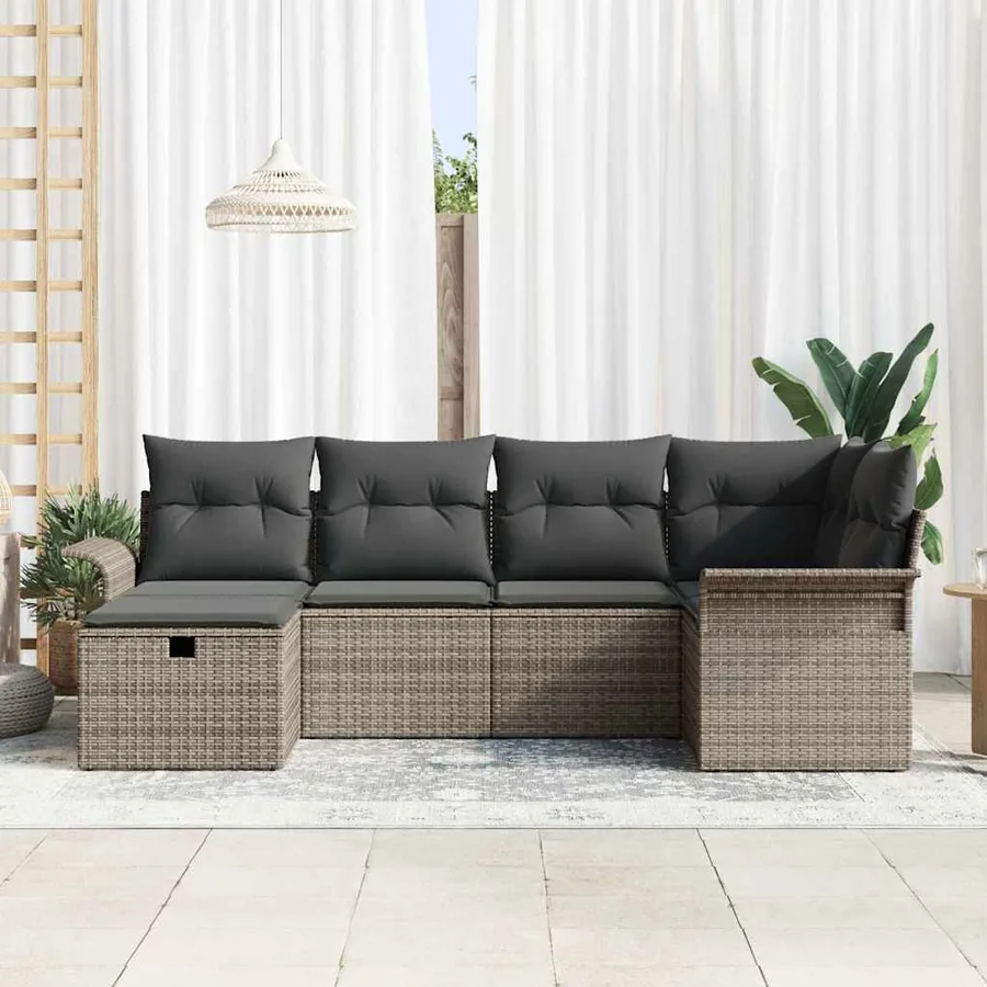 Ensemble de canapé de jardin avec coussin 6 pcs Poly rotin - 3