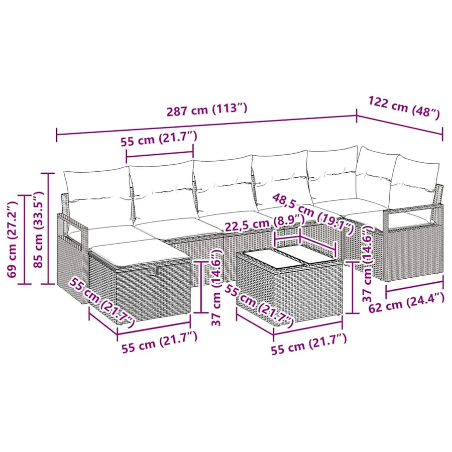 Ensemble de Canapés avec coussin 4 pcs polyrotin - 15