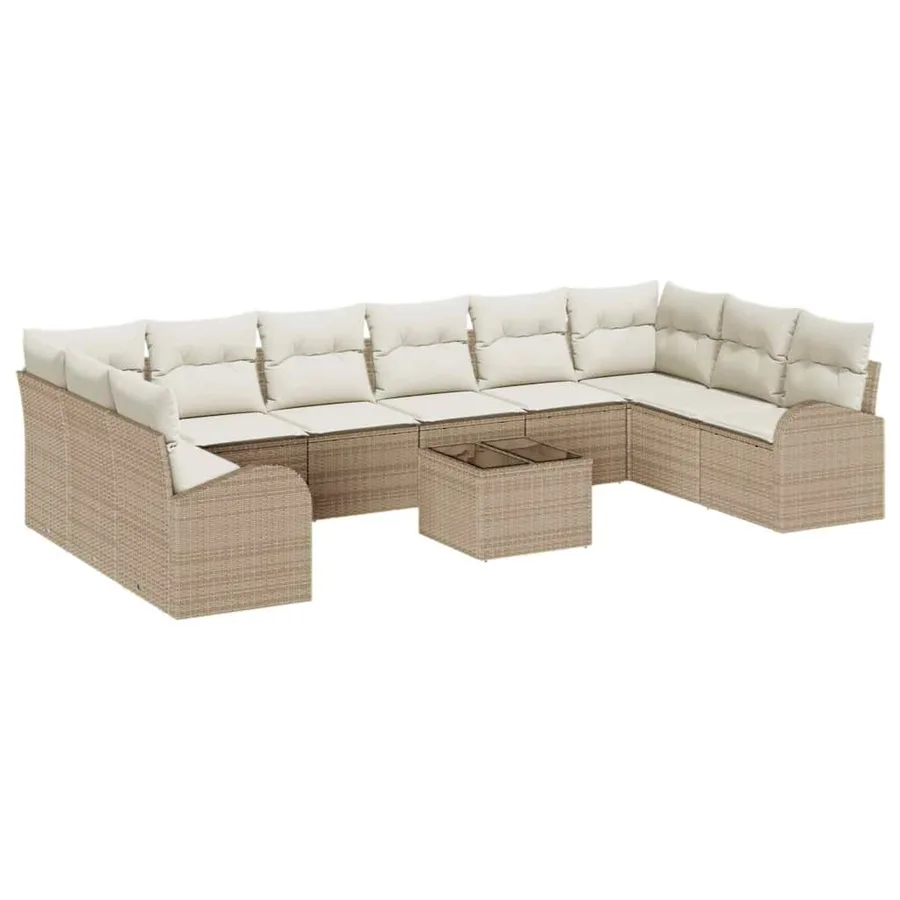 Ensemble de Canapés avec coussin 11 pcs Beige Polyrotin - 2