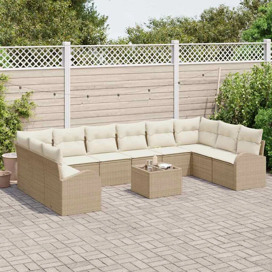 Ensemble de Canapés avec coussin 11 pcs Beige Polyrotin - 3