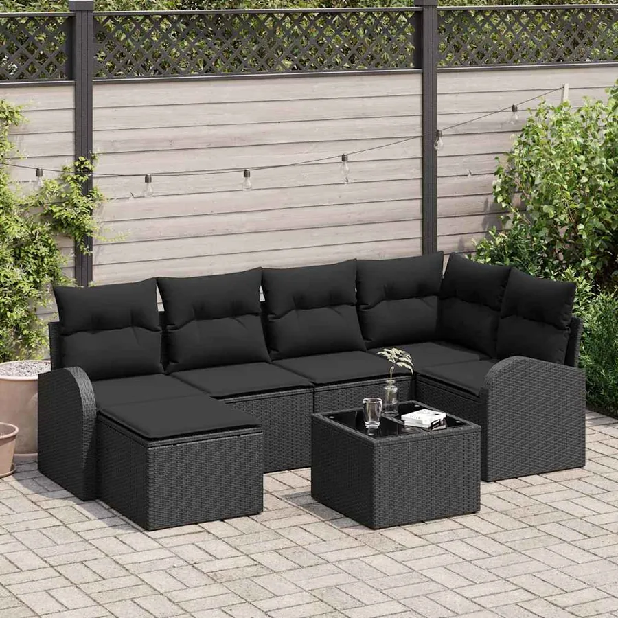Ensemble de canapé de jardin 7 pcs Noir polyrotin