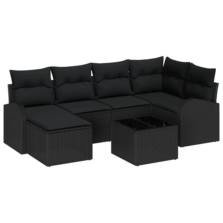 Ensemble de canapé de jardin 7 pcs Noir polyrotin - 2