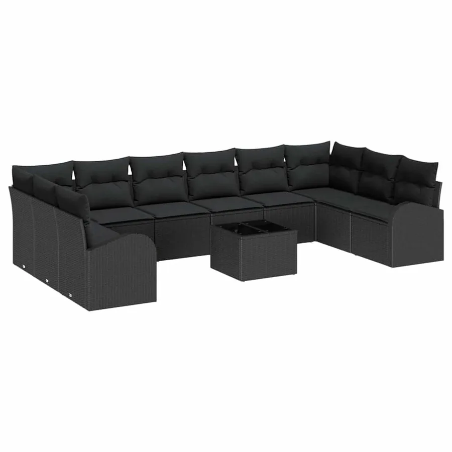 Ensemble de Canapés avec coussin 11 pcs Noir Polyrotin - 2