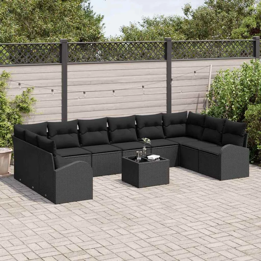 Ensemble de Canapés avec coussin 11 pcs Noir Polyrotin - 3