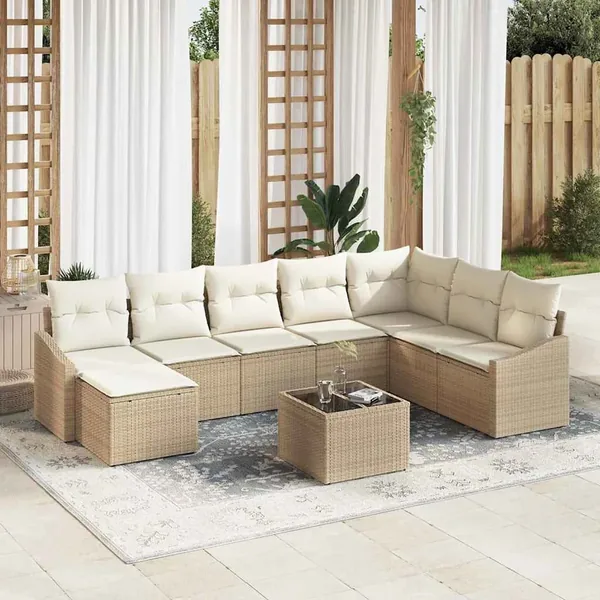 Ensemble de Canapés avec coussin 9 pcs Beige polyrotin