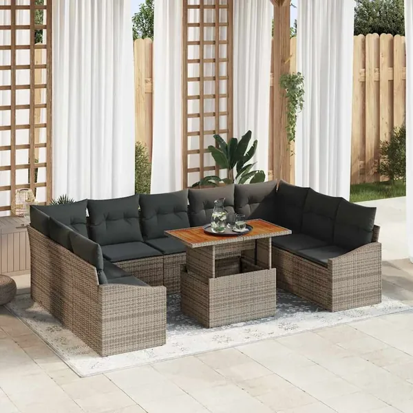 Ensemble de canapé de jardin 10 pcs Gris Poly rotin