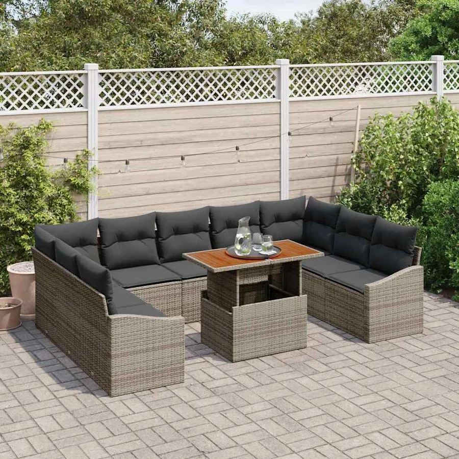 Ensemble de canapé de jardin 10 pcs Gris Poly rotin - 3