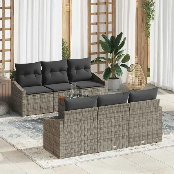 Ensemble de canapé de jardin avec stockage 7 pcs Gris polyrotin