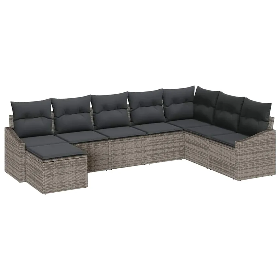 Ensemble de canapé de jardin avec coussin 8 pcs Gris polyrotin - 2