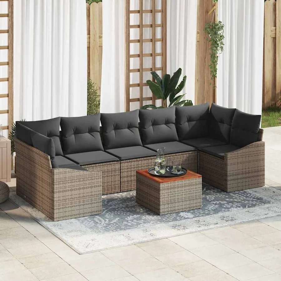 Ensemble de canapé de jardin avec stockage 8 pcs Gris polyrotin