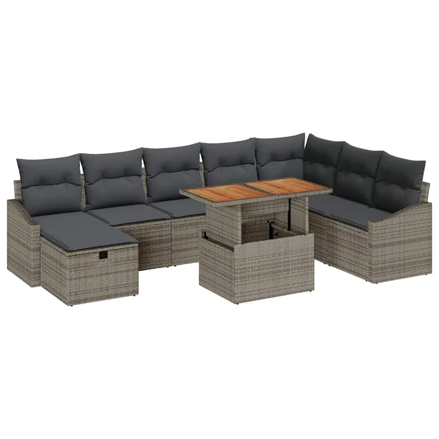Ensemble de canapé de jardin 9 pcs Gris polyrotin - 2