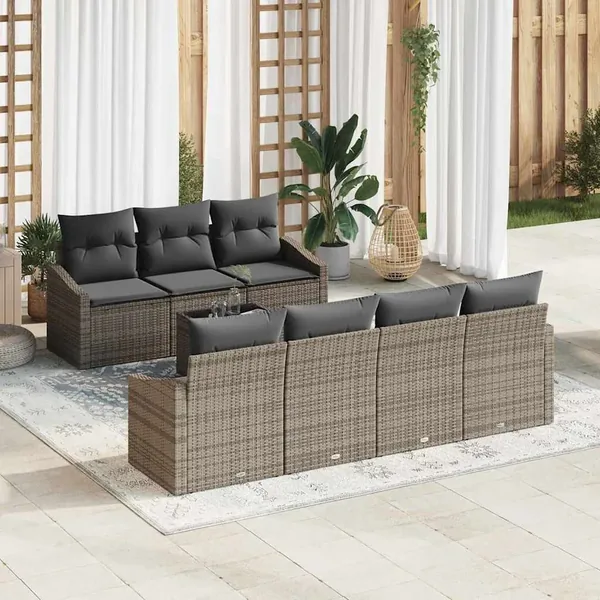Ensemble de Canapés avec coussin 8 pcs Gris polyrotin