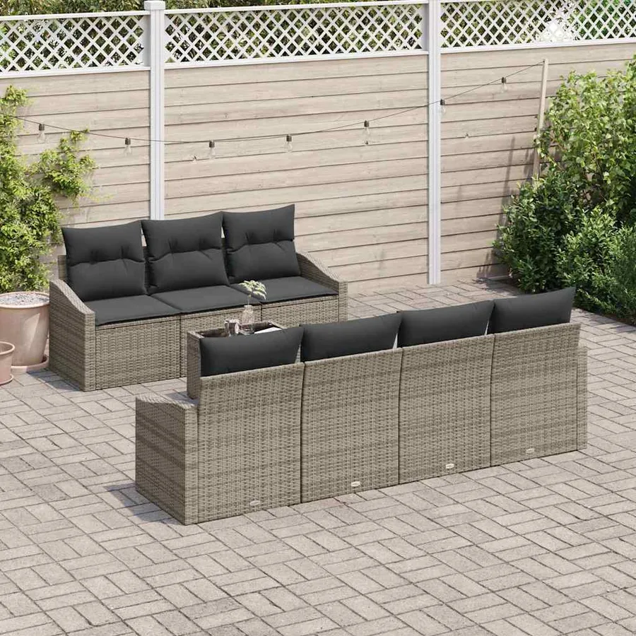 Ensemble de Canapés avec coussin 8 pcs Gris polyrotin - 3