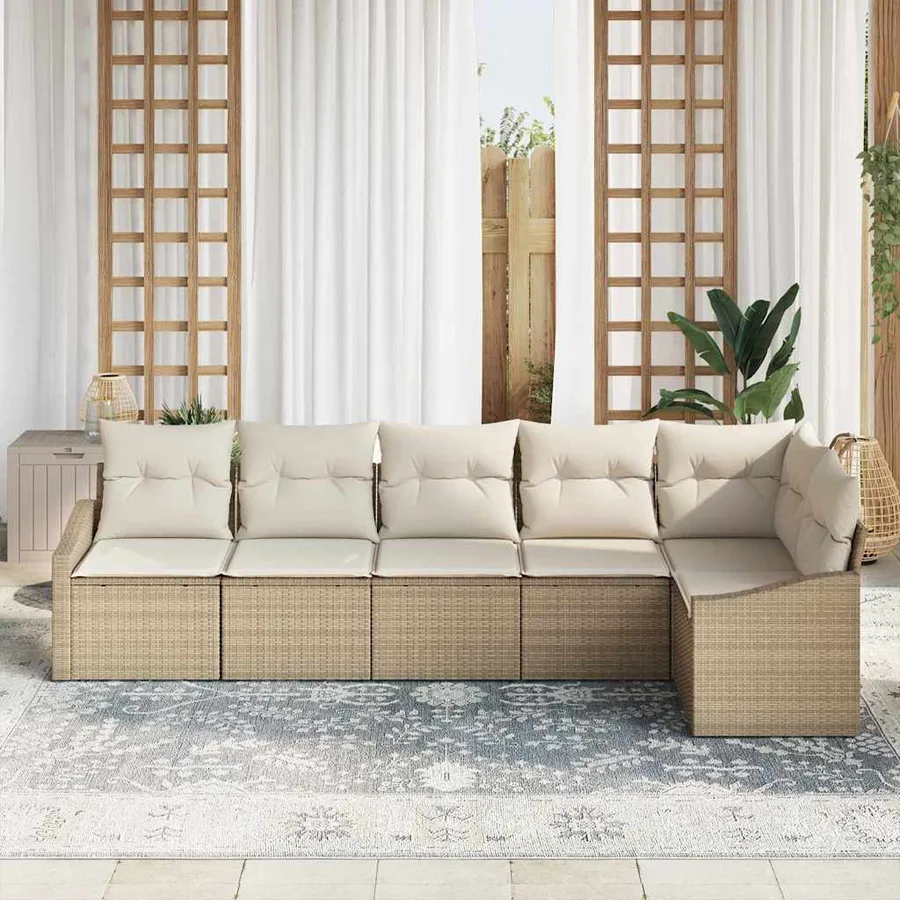 Ensemble de Canapés avec coussin 6 pcs Beige polyrotin - 3
