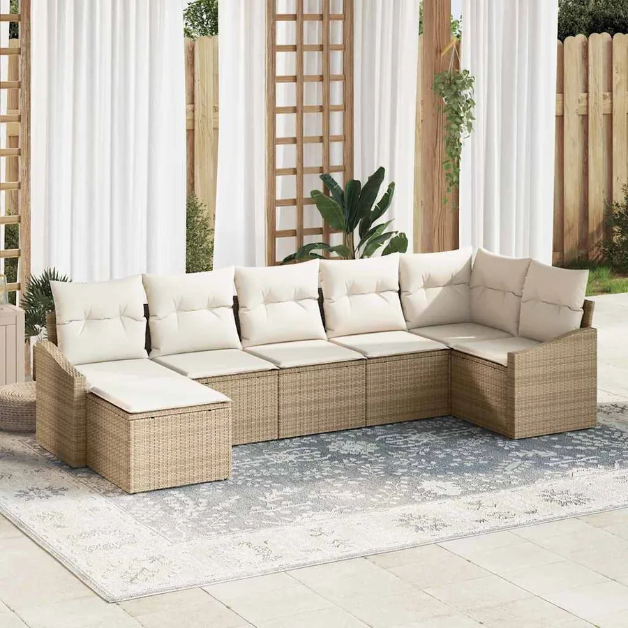 Ensemble de Canapés avec coussin 7 pcs Beige polyrotin