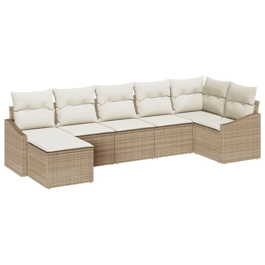 Ensemble de Canapés avec coussin 7 pcs Beige polyrotin - 2