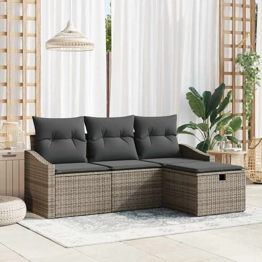 Ensemble de Canapés avec coussin 4 pcs polyrotin