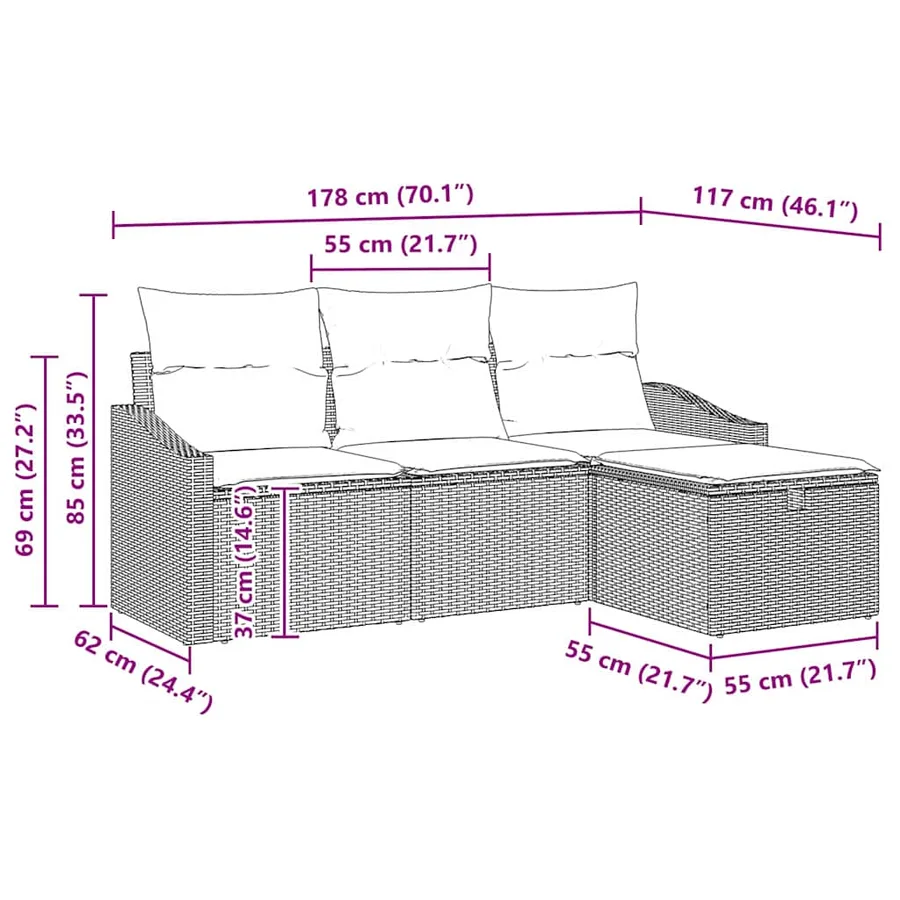 Ensemble de Canapés avec coussin 4 pcs polyrotin - 12