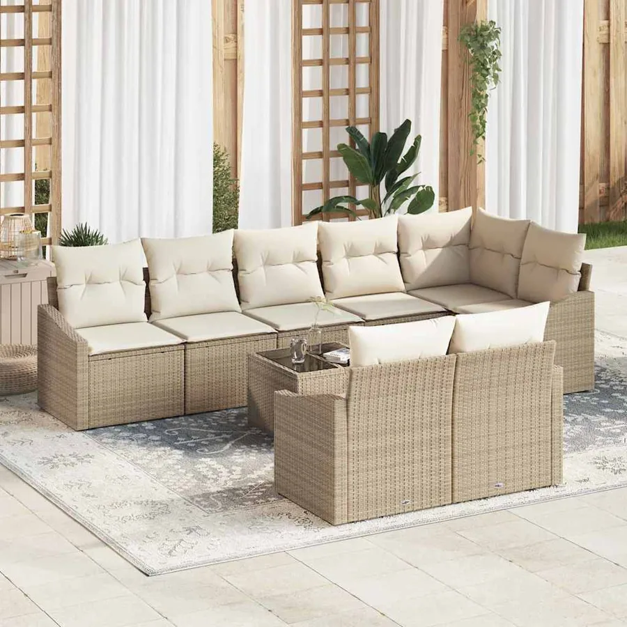 Ensemble de Canapés avec coussin 9 pcs Beige polyrotin