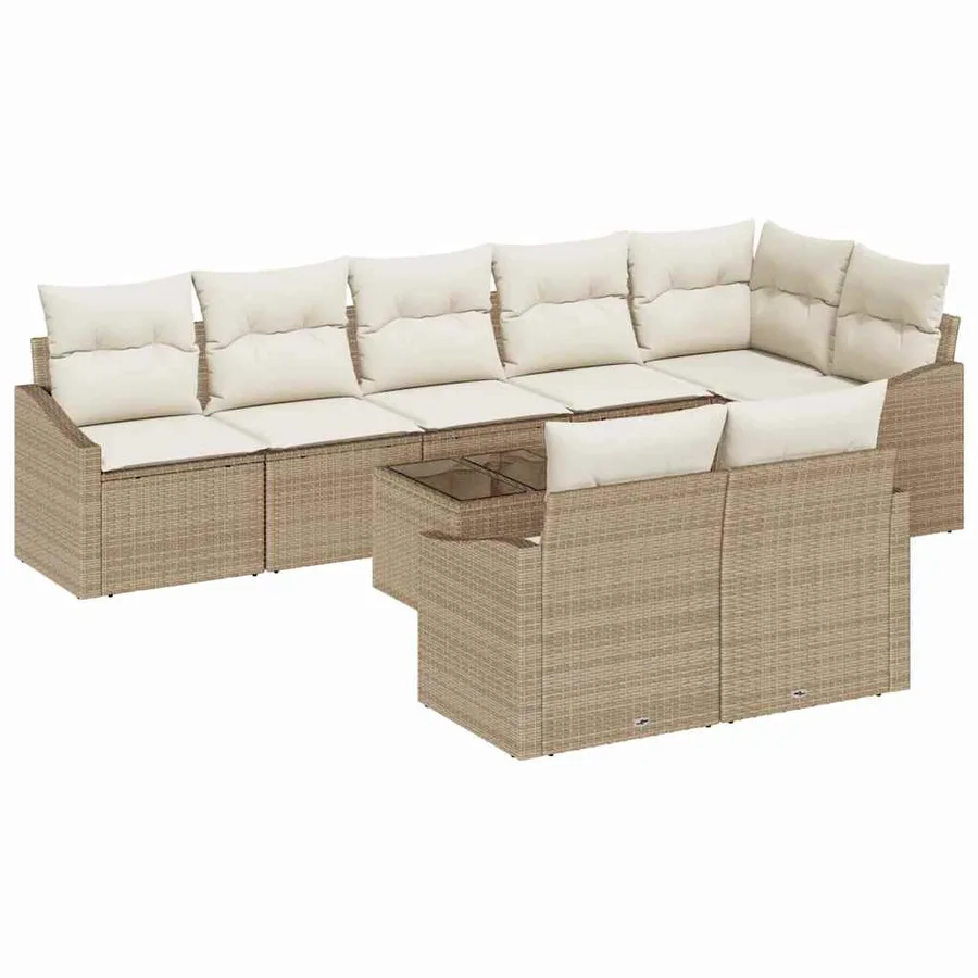 Ensemble de Canapés avec coussin 9 pcs Beige polyrotin - 2