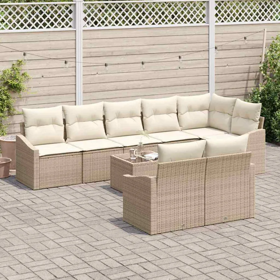 Ensemble de Canapés avec coussin 9 pcs Beige polyrotin - 3
