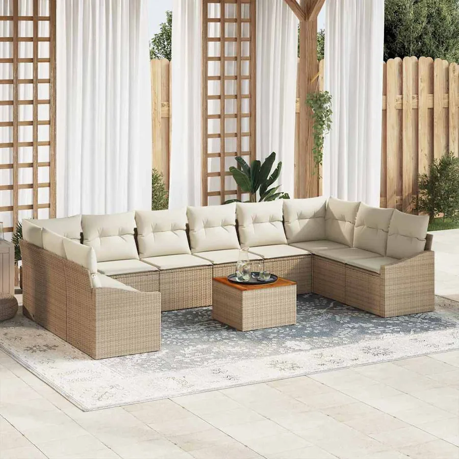 Ensemble de canapé de jardin 11 pcs Beige polyrotin