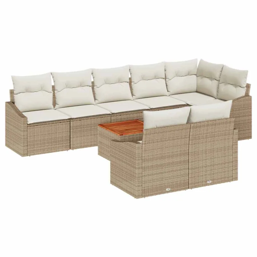 Ensemble de canapé de jardin avec coussin 9 pcs Beige polyrotin - 2