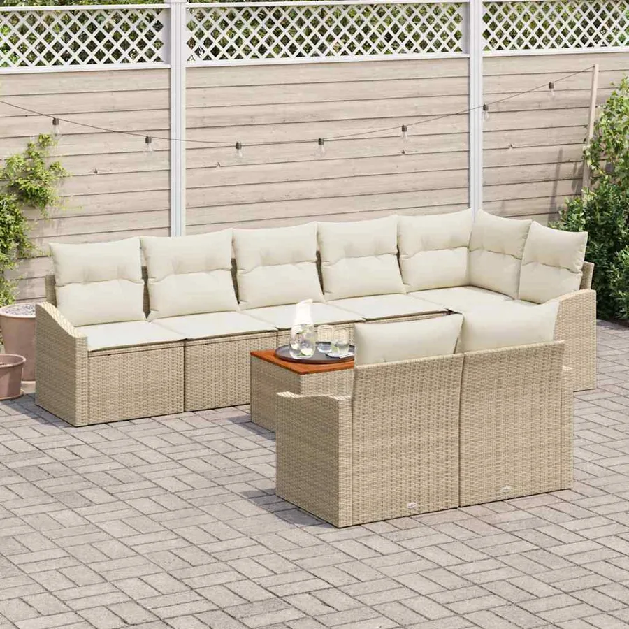 Ensemble de canapé de jardin avec coussin 9 pcs Beige polyrotin - 3