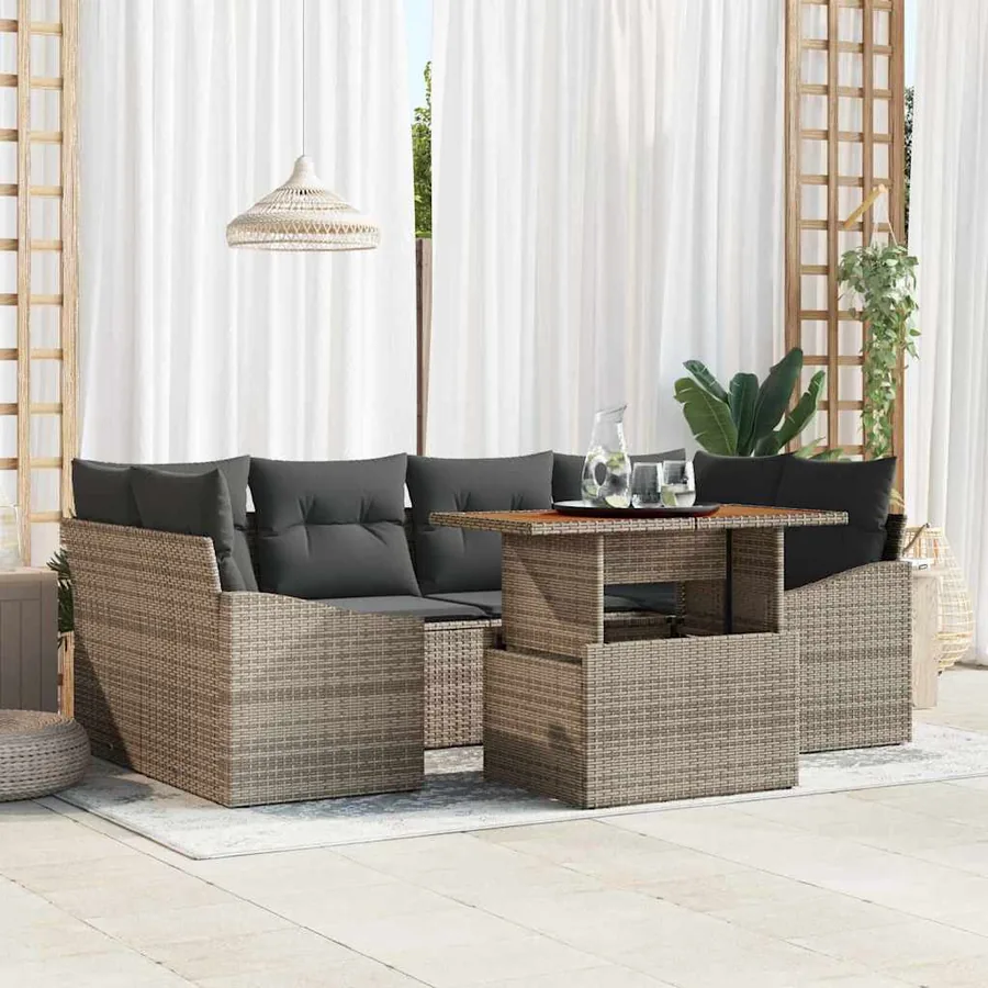 Ensemble de canapé de jardin 7 pcs Gris Poly rotin