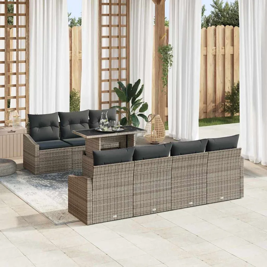 Ensemble de canapé de jardin 8 pcs Gris Poly rotin