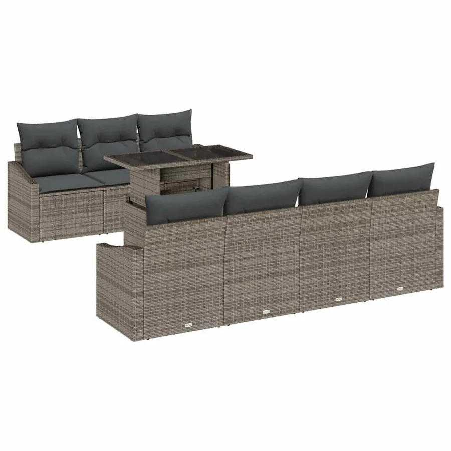 Ensemble de canapé de jardin 8 pcs Gris Poly rotin - 2