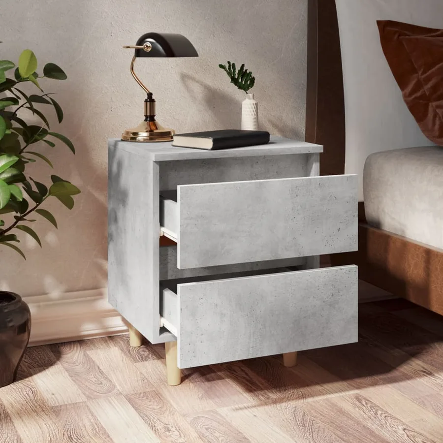 Table de chevet avec pieds en pin gris béton 40x35x50 cm - 6