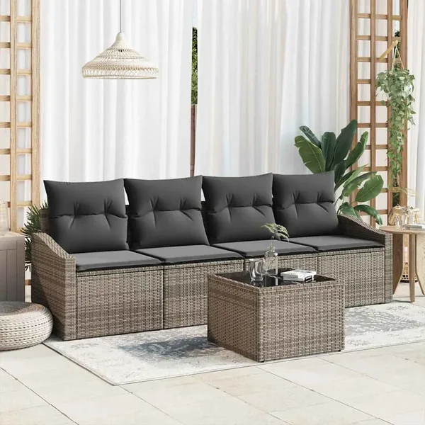 Ensemble de Canapés avec coussin 5 pcs Gris polyrotin