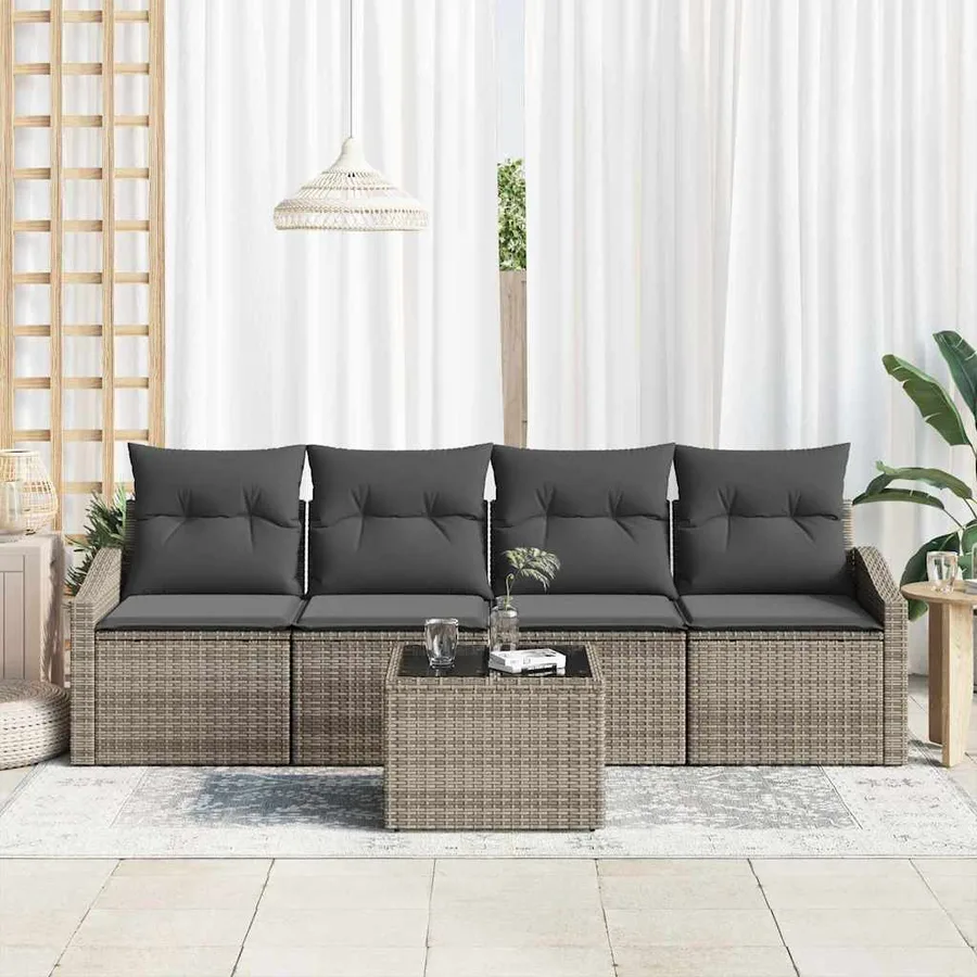 Ensemble de Canapés avec coussin 5 pcs Gris polyrotin - 3