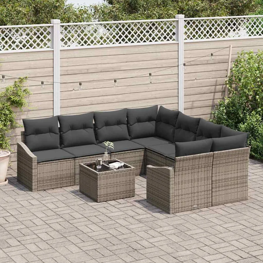 Ensemble de Canapés avec coussin 9 pcs Gris polyrotin - 3