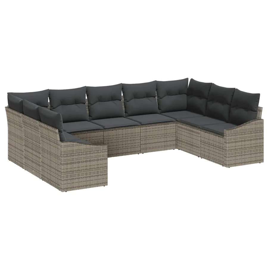 Ensemble de canapé de jardin avec stockage 9 pcs Gris polyrotin