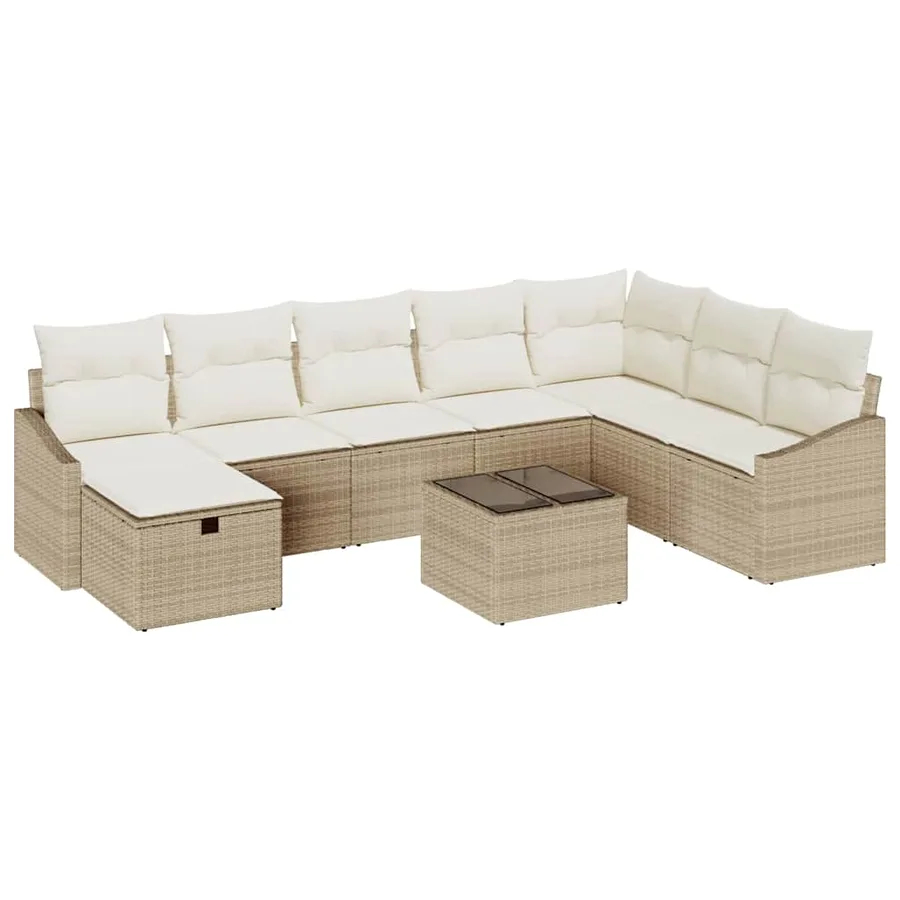 Ensemble de canapé de jardin avec coussin 9 pcs polyrotin - 2