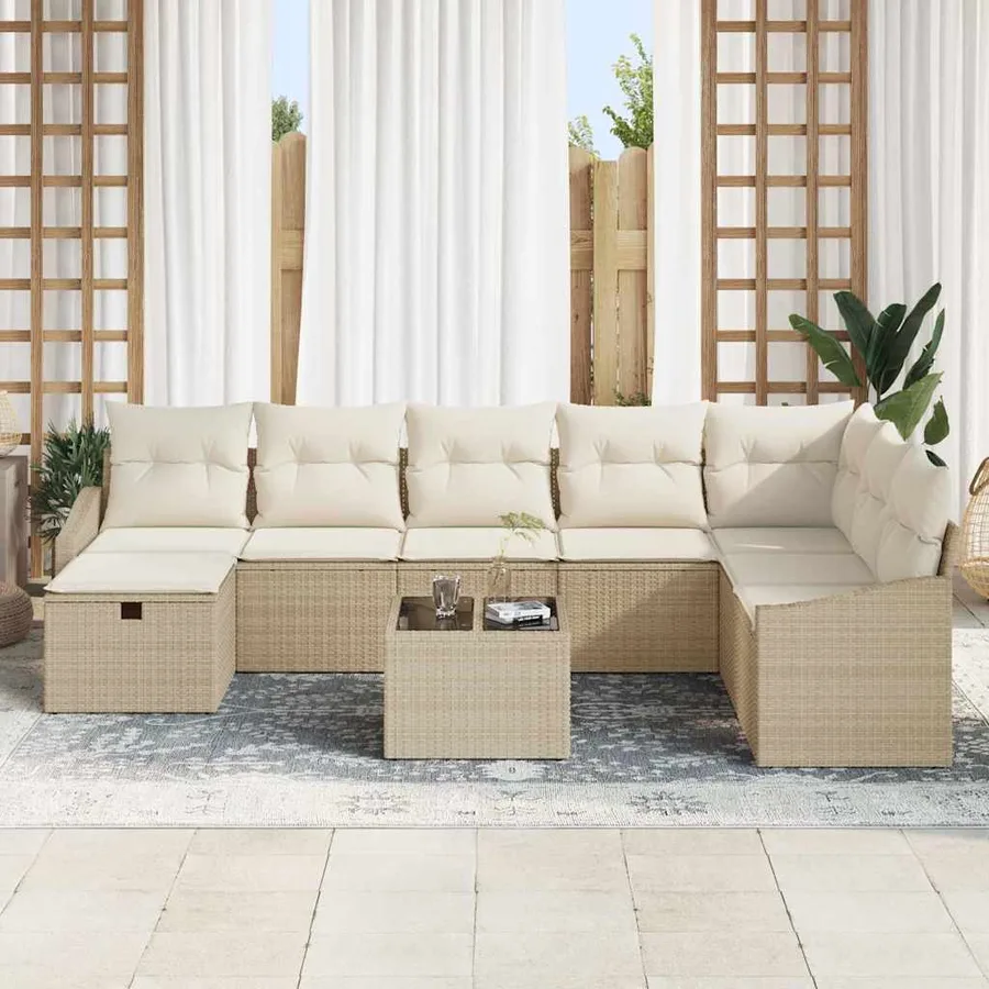 Ensemble de canapé de jardin avec coussin 9 pcs polyrotin - 3