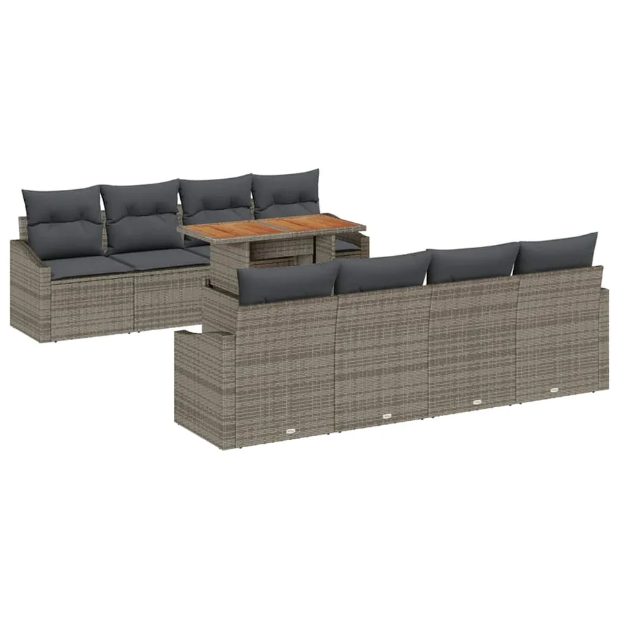 Ensemble de canapé de jardin 9 pcs Gris Poly rotin - 2
