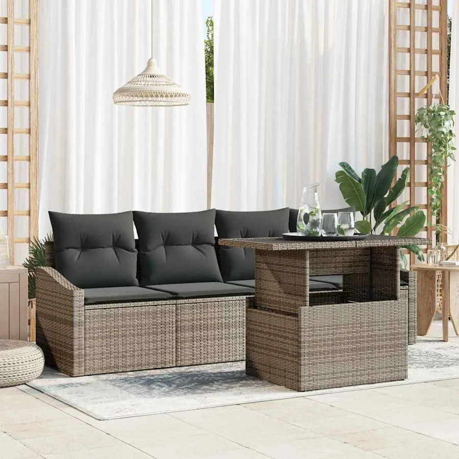 Ensemble de canapé de jardin 5 pcs Gris Poly rotin
